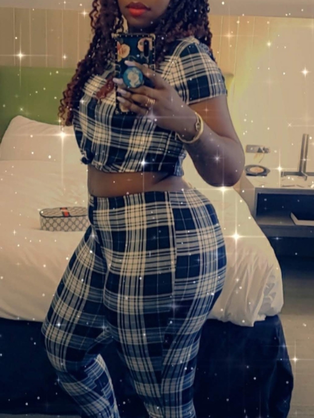 Plaid High-Waist Leggings Two-Piece Set - Black/White